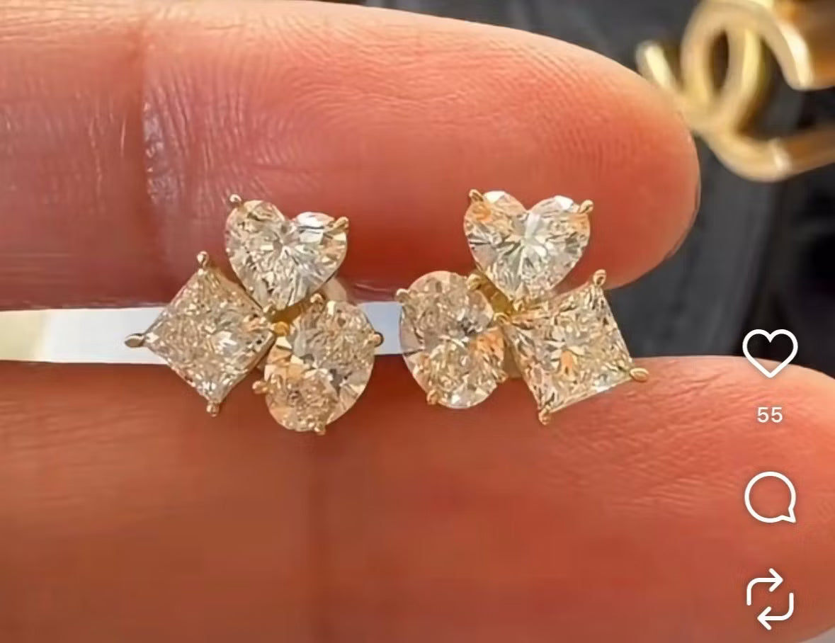 Custom Trilogy Moissanite Stone Earring